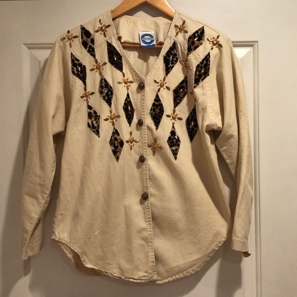 80’s/90’s leopard patchwork shirt w/studs 🤎 ✨